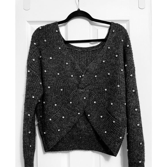 Express Embellished Rhinestone Twist Reversible Sweater - Picture 6 of 6